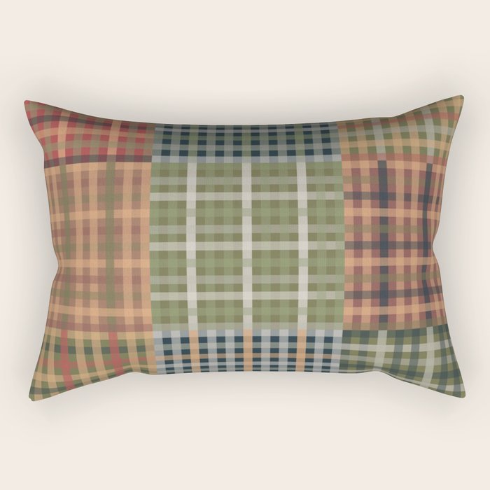 Cozy Gingham Patchwork Autumn Winter Pattern Rectangular Pillow Gallery Image 1