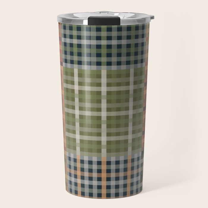 Cozy Gingham Patchwork Autumn Winter Pattern Travel Mug Gallery Image 1