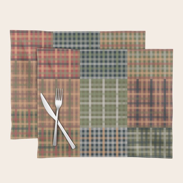 Cozy Gingham Patchwork Autumn Winter Pattern Placemat Gallery Image 1