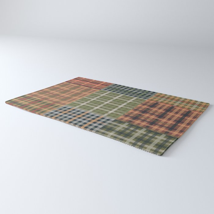 Cozy Gingham Patchwork Autumn Winter Pattern Rug Gallery Image 3