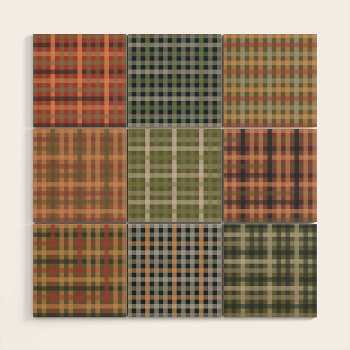 Cozy Gingham Patchwork Autumn Winter Pattern Wood Wall Art Gallery Image 1