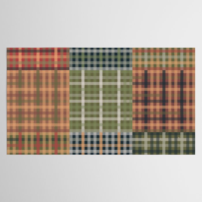 Cozy Gingham Patchwork Autumn Winter Pattern Tablecloth Gallery Image 2
