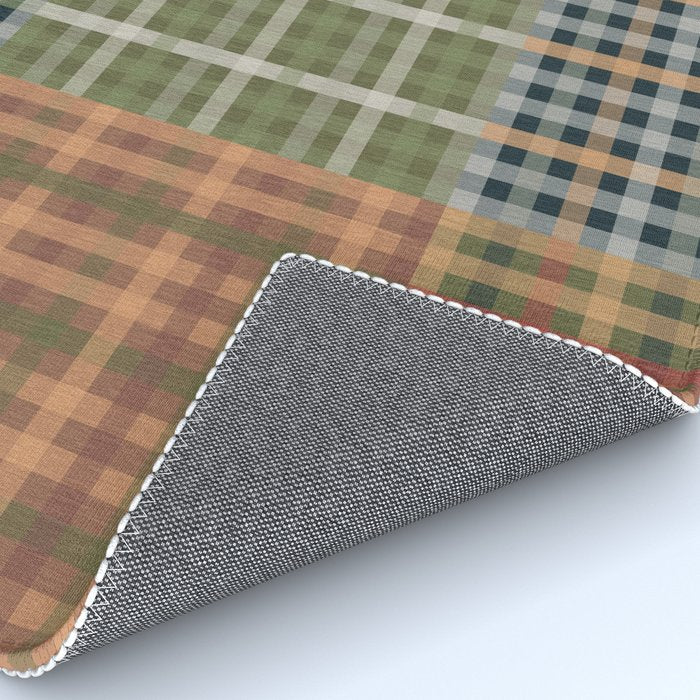 Cozy Gingham Patchwork Autumn Winter Pattern Rug Gallery Image 4