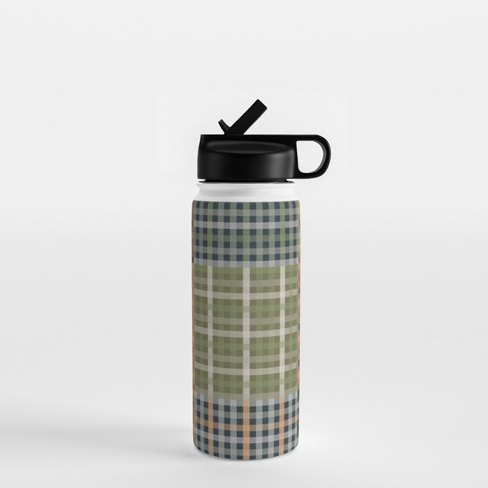 Cozy Gingham Patchwork Autumn Winter Pattern Water Bottle Gallery Image 1