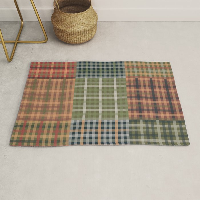 Cozy Gingham Patchwork Autumn Winter Pattern Rug Gallery Image 1