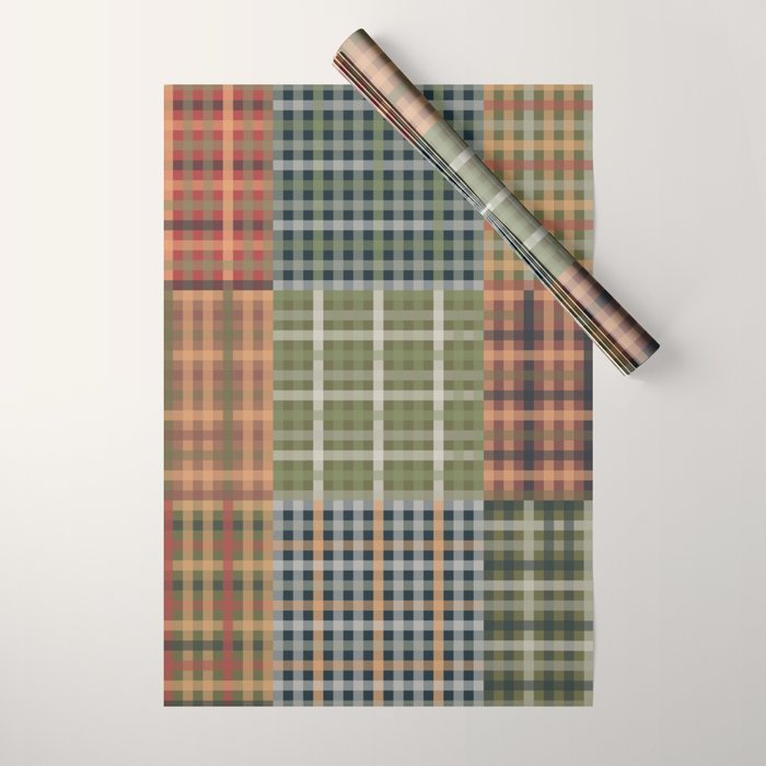 Cozy Gingham Patchwork Autumn Winter Pattern Wrapping Paper Gallery Image 1