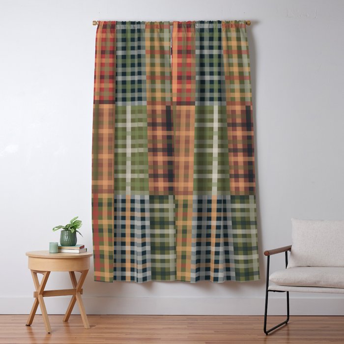 Cozy Gingham Patchwork Autumn Winter Pattern Window Curtain Gallery Image 5