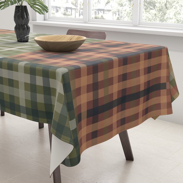 Cozy Gingham Patchwork Autumn Winter Pattern Tablecloth Gallery Image 3