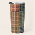 Cozy Gingham Patchwork Autumn Winter Pattern Travel Mug Gallery Image 3