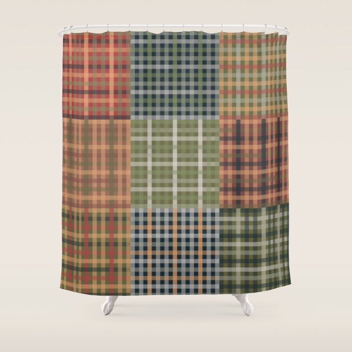 Cozy Gingham Patchwork Autumn Winter Pattern Shower Curtain Gallery Image 1