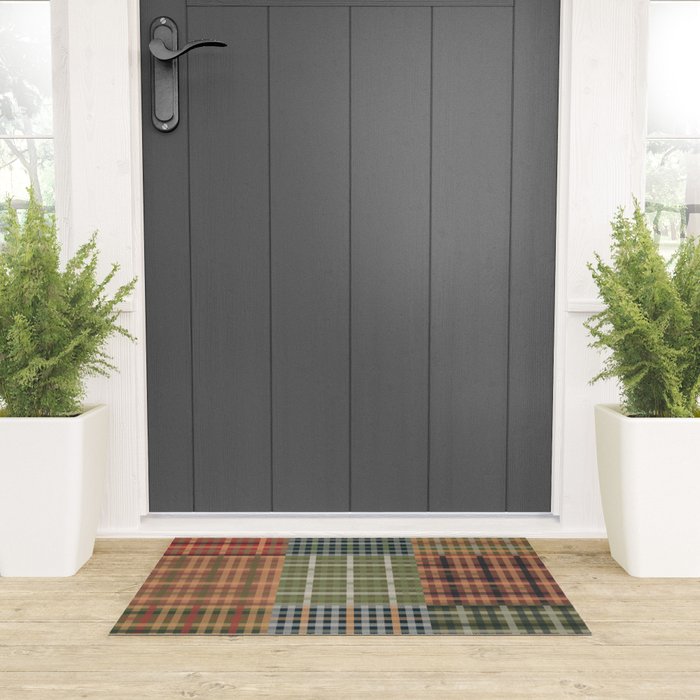 Cozy Gingham Patchwork Autumn Winter Pattern Welcome Mat Gallery Image 3