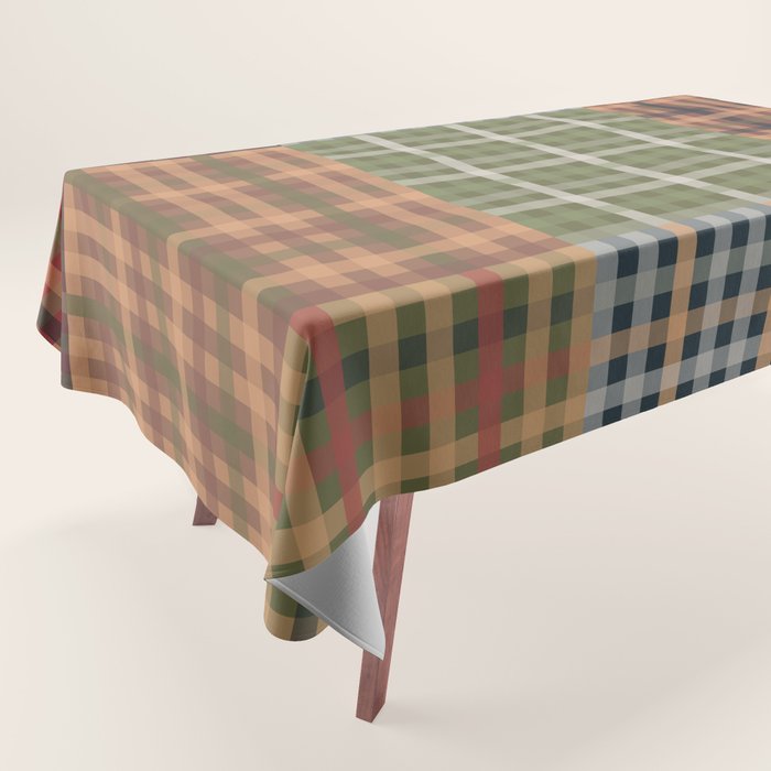 Cozy Gingham Patchwork Autumn Winter Pattern Tablecloth Gallery Image 1