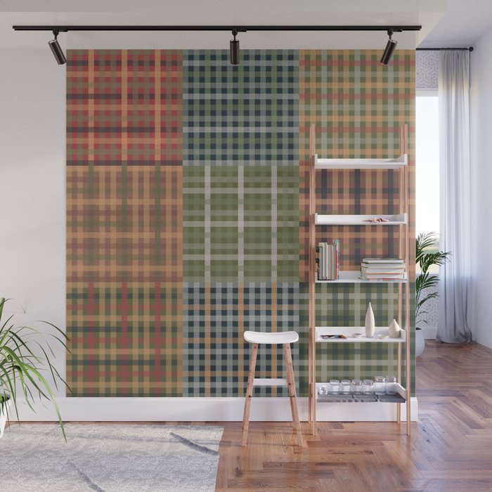 Cozy Gingham Patchwork Autumn Winter Pattern Wall Mural Gallery Image 1