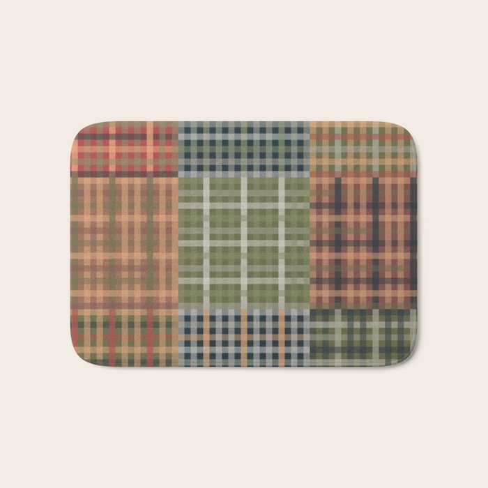 Cozy Gingham Patchwork Autumn Winter Pattern Bath Mat Gallery Image 1