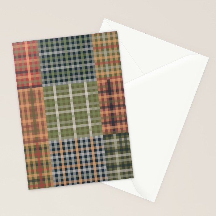 Cozy Gingham Patchwork Autumn Winter Pattern Stationery Card Gallery Image 2