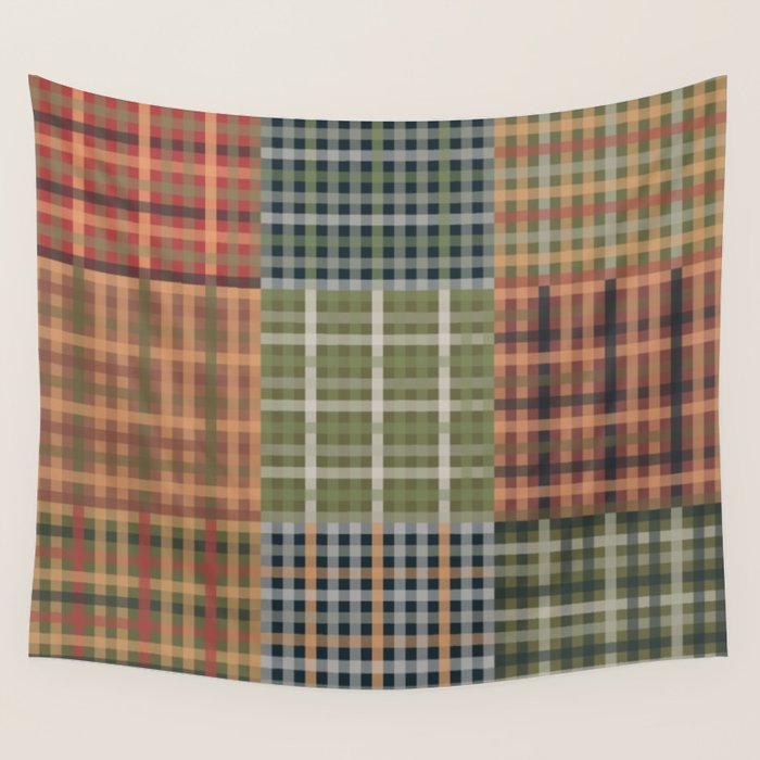 Cozy Gingham Patchwork Autumn Winter Pattern Wall Tapestry Gallery Image 4