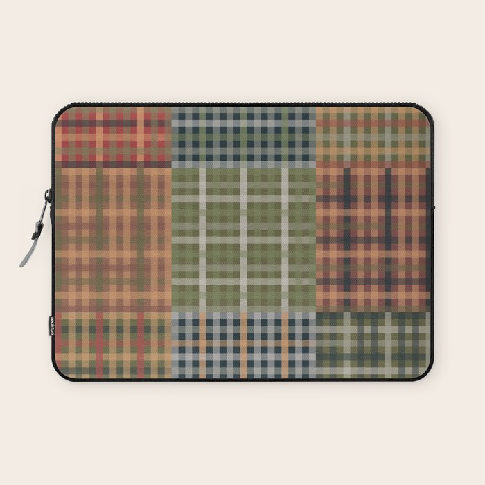Cozy Gingham Patchwork Autumn Winter Pattern Laptop Sleeve Gallery Image 1