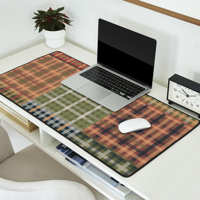 Cozy Gingham Patchwork Autumn Winter Pattern Desk Mat Gallery Image 2
