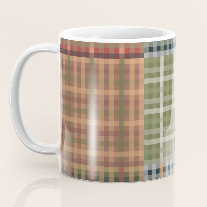 Cozy Gingham Patchwork Autumn Winter Pattern Coffee Mug Gallery Image 3