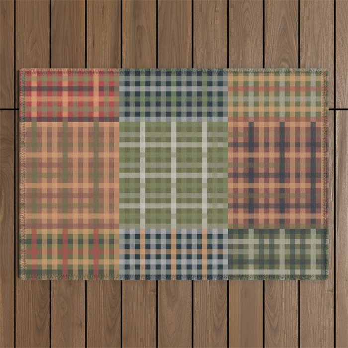 Cozy Gingham Patchwork Autumn Winter Pattern Outdoor Rug Gallery Image 1