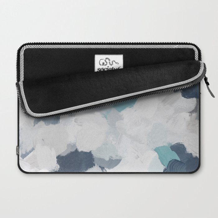 Clouds Before Space - Navy Indigo Turquoise Blue White Gray Mint Abstract Air Painting Art Laptop Sleeve Gallery Image 2