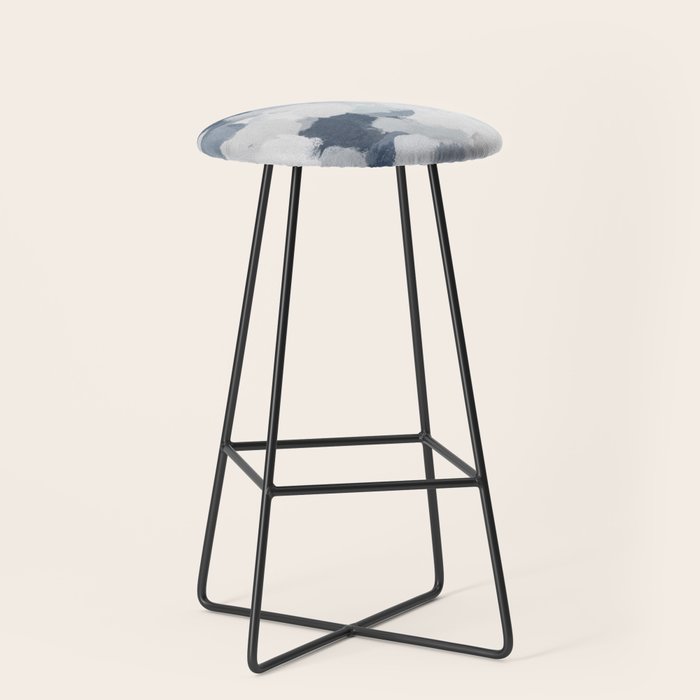 Clouds Before Space - Navy Indigo Turquoise Blue White Gray Mint Abstract Air Painting Art Stool Gallery Image 1