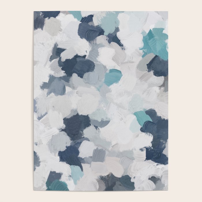 Clouds Before Space - Navy Indigo Turquoise Blue White Gray Mint Abstract Air Painting Art Poster Gallery Image 1