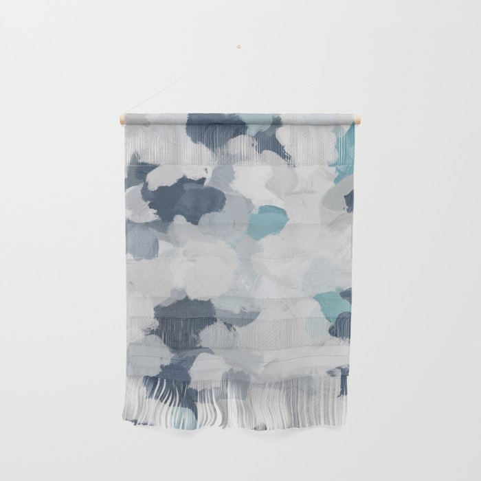 Clouds Before Space - Navy Indigo Turquoise Blue White Gray Mint Abstract Air Painting Art Wall Hanging Gallery Image 1