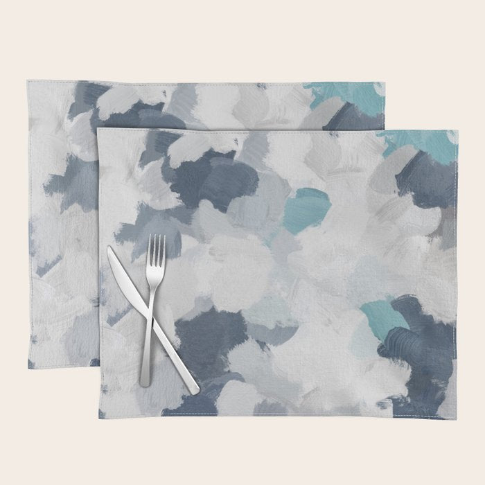 Clouds Before Space - Navy Indigo Turquoise Blue White Gray Mint Abstract Air Painting Art Placemat Gallery Image 1