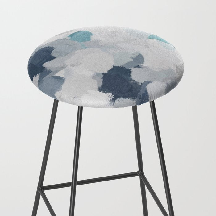 Clouds Before Space - Navy Indigo Turquoise Blue White Gray Mint Abstract Air Painting Art Stool Gallery Image 2