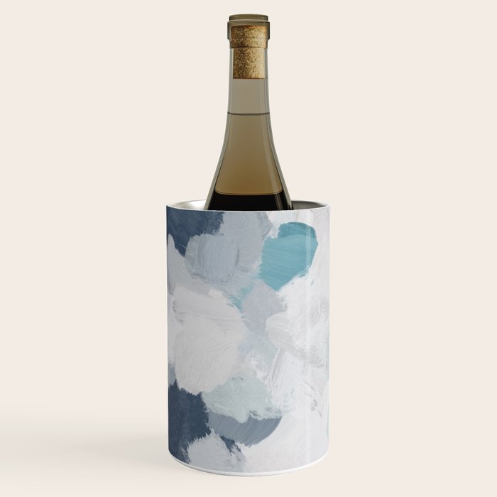 Clouds Before Space - Navy Indigo Turquoise Blue White Gray Mint Abstract Air Painting Art Wine Chiller Gallery Image 1