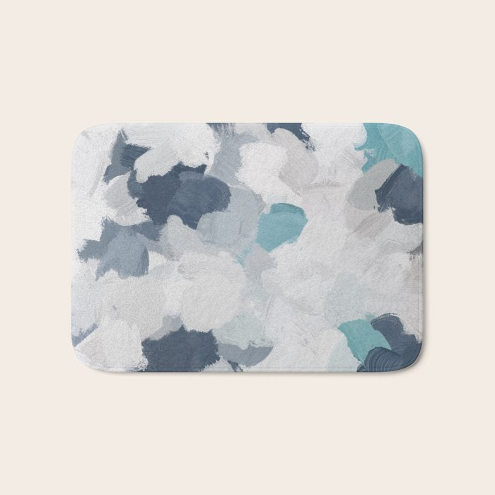 Clouds Before Space - Navy Indigo Turquoise Blue White Gray Mint Abstract Air Painting Art Bath Mat Gallery Image 1