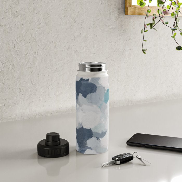 Clouds Before Space - Navy Indigo Turquoise Blue White Gray Mint Abstract Air Painting Art Water Bottle Gallery Image 4