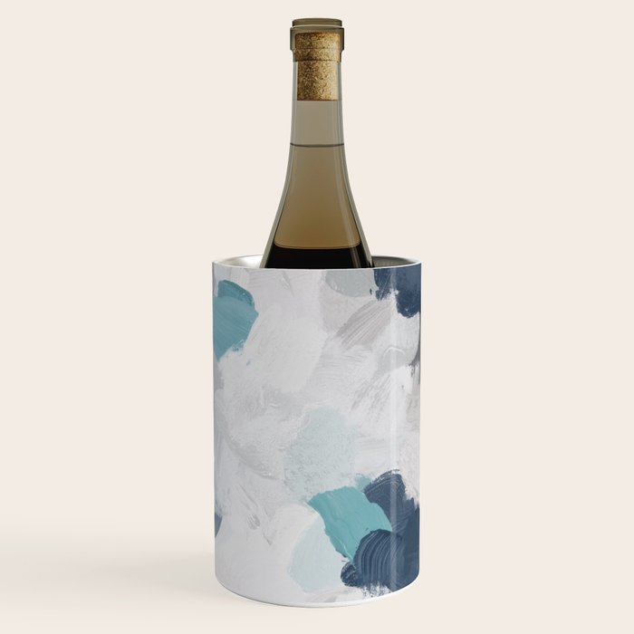 Clouds Before Space - Navy Indigo Turquoise Blue White Gray Mint Abstract Air Painting Art Wine Chiller Gallery Image 3