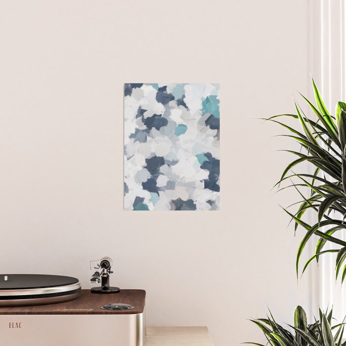 Clouds Before Space - Navy Indigo Turquoise Blue White Gray Mint Abstract Air Painting Art Poster Gallery Image 2