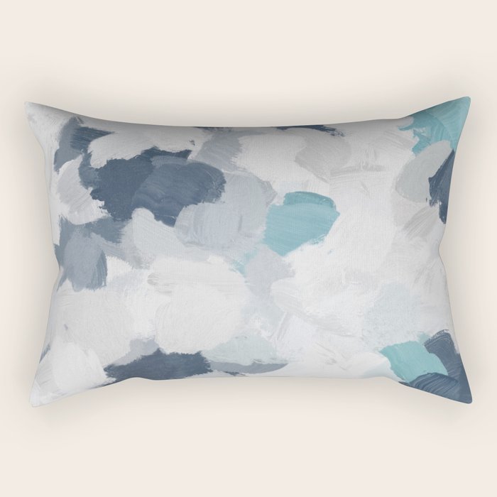 Clouds Before Space - Navy Indigo Turquoise Blue White Gray Mint Abstract Air Painting Art Rectangular Pillow Gallery Image 1