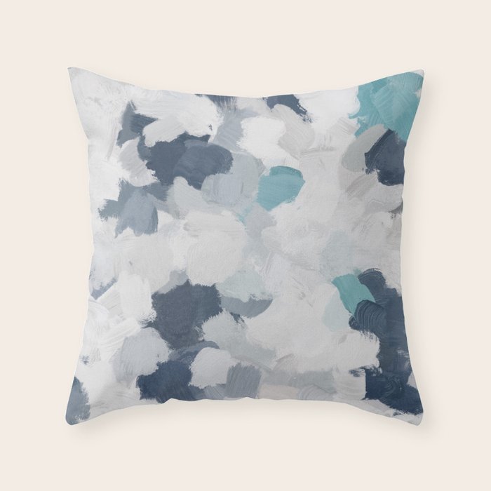 Clouds Before Space - Navy Indigo Turquoise Blue White Gray Mint Abstract Air Painting Art Throw Pillow Gallery Image 1