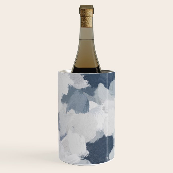 Clouds Before Space - Navy Indigo Turquoise Blue White Gray Mint Abstract Air Painting Art Wine Chiller Gallery Image 2