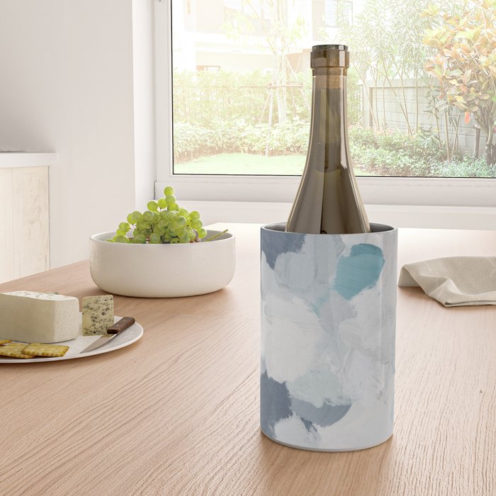 Clouds Before Space - Navy Indigo Turquoise Blue White Gray Mint Abstract Air Painting Art Wine Chiller Gallery Image 4