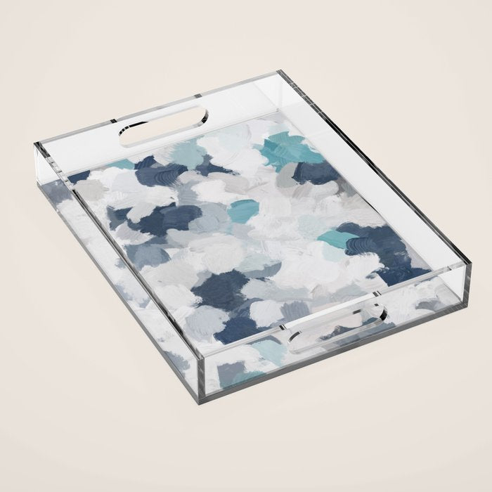 Clouds Before Space - Navy Indigo Turquoise Blue White Gray Mint Abstract Air Painting Art Acrylic Tray Gallery Image 1