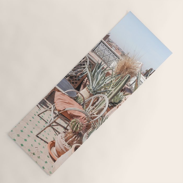 Tropical Rooftop In Marrakech Photo | Cactus Plants Boho Art Print | Morocco Travel Photography Yoga Mat Gallery Image 1