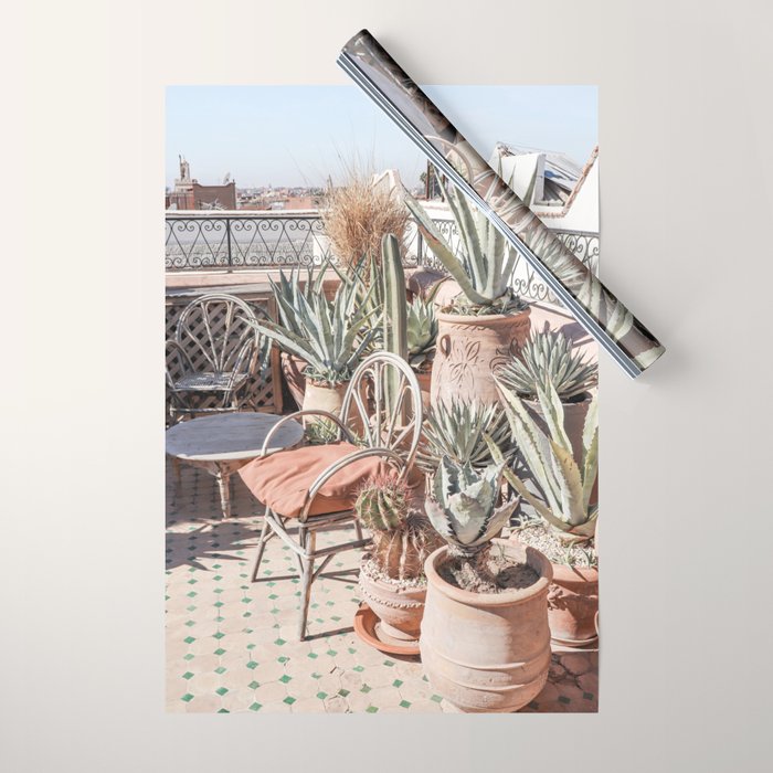 Tropical Rooftop In Marrakech Photo | Cactus Plants Boho Art Print | Morocco Travel Photography Wrapping Paper Gallery Image 1