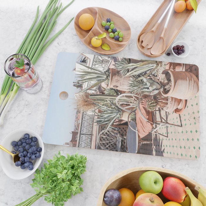 Tropical Rooftop In Marrakech Photo | Cactus Plants Boho Art Print | Morocco Travel Photography Cutting Board Gallery Image 2