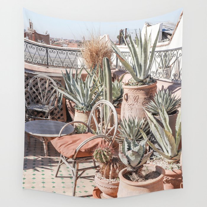 Tropical Rooftop In Marrakech Photo | Cactus Plants Boho Art Print | Morocco Travel Photography Wall Tapestry Gallery Image 4