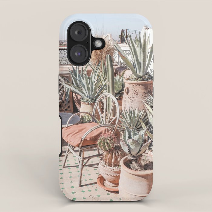 Tropical Rooftop In Marrakech Photo | Cactus Plants Boho Art Print | Morocco Travel Photography iPhone Case Gallery Image 1