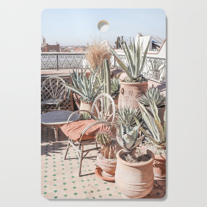 Tropical Rooftop In Marrakech Photo | Cactus Plants Boho Art Print | Morocco Travel Photography Cutting Board Gallery Image 1