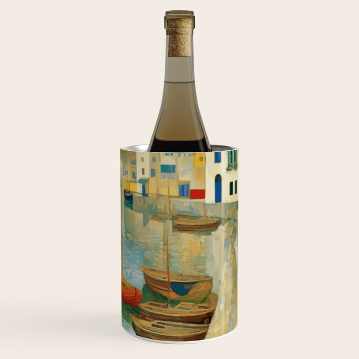 Boats in Harbor Impressionist Landscape Painting Wine Chiller Gallery Image 3