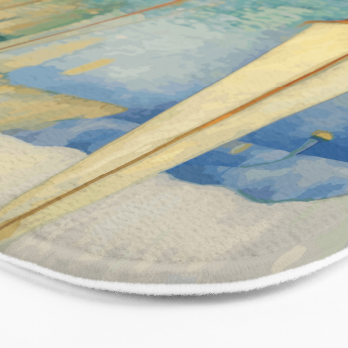Boats in Harbor Impressionist Landscape Painting Bath Mat Gallery Image 3
