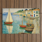 Boats in Harbor Impressionist Landscape Painting Outdoor Rug Gallery Image 1