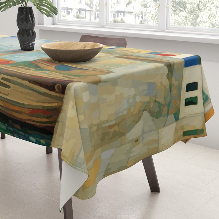 Boats in Harbor Impressionist Landscape Painting Tablecloth Gallery Image 3